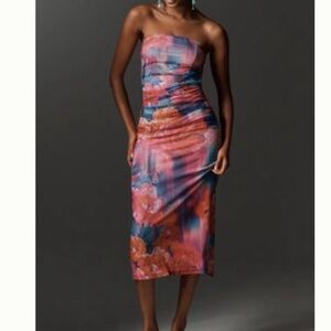 THE SOLEIL SLIM STRAPLESS RUCHED MESH DRESS   NWT